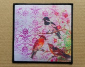 Beautiful Vintage Ephemera Bird Iron Sew On Patch 5x5 inches Chic Cottagecore Birds