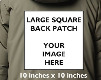 Écusson à repasser/coudre carré de 25 cm (10 po.) fait avec votre image/motif, écusson arrière de veste fait sur commande, écusson arrière personnalisé