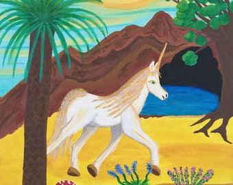 Unicornio, pintura original, acrílico sobre lienzo, 30x40 cm, listo para colgar