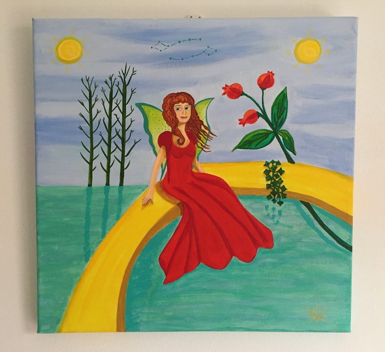 Carmen, pintura acrílica original de hada, 30x30 cm, lista para colgar image 2