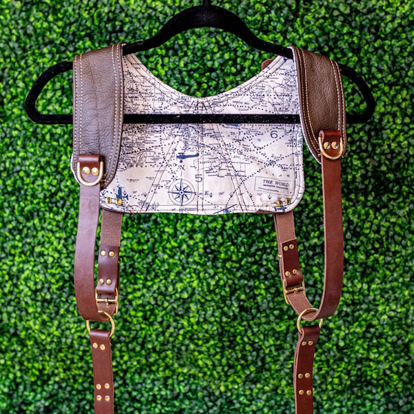 The Avery James-  Duel Leather camera harness- The Marksman- Brown Leather- Comfortable camera holster-  Two Camera strap