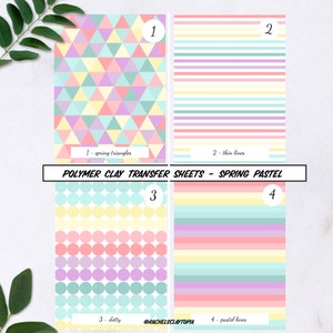 Weiche Frühlings Pastell Hintergründe - kein Wasser Polymer Clay Transferbögen, wasserlose Applikation, Regenbogen Bild Transferpapier, kein Warten