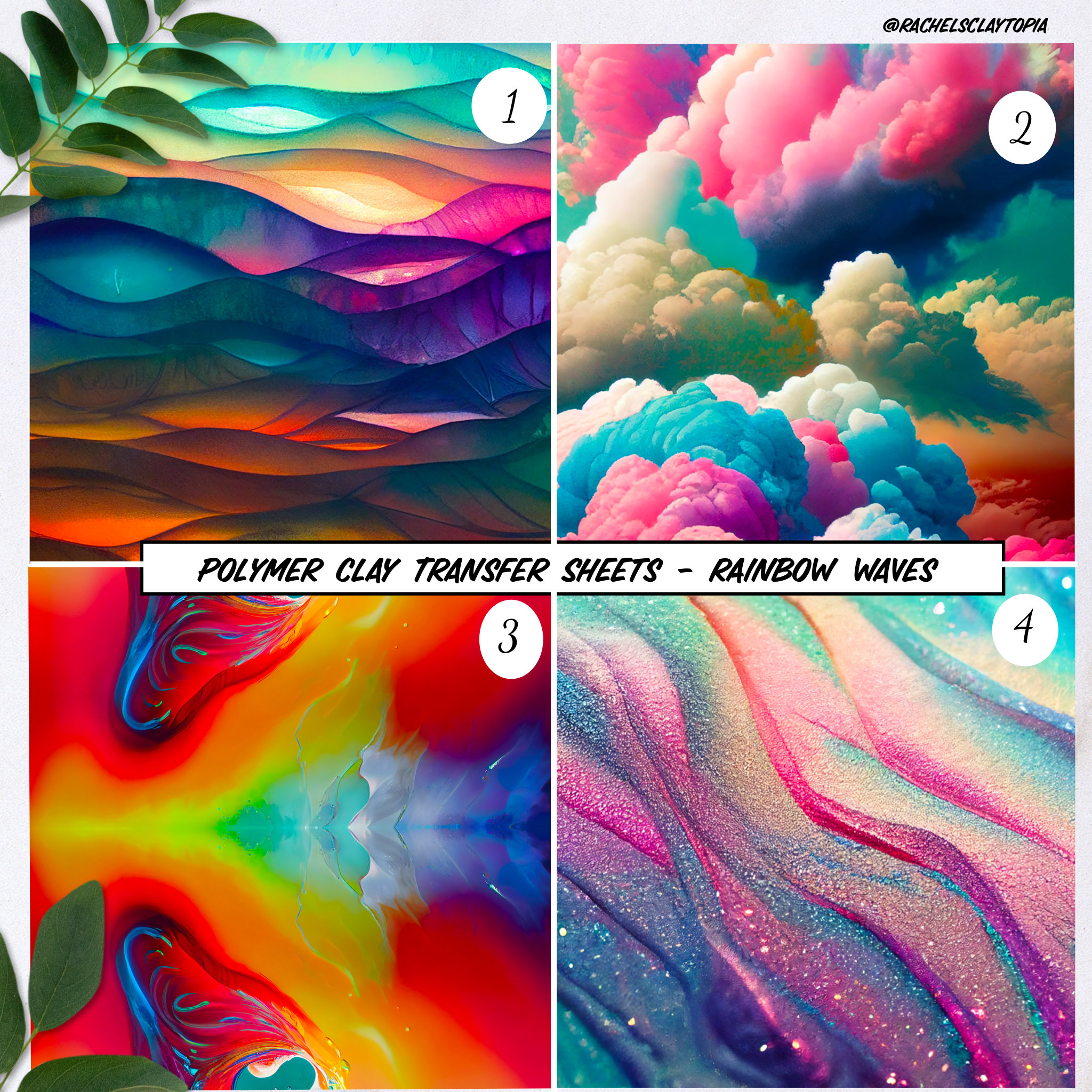 Rainbow Waves Backgrounds Polymer Clay Transfer Sheets, Waterless