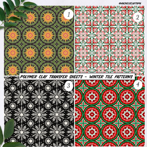 Winter Tile Patterns Polymer Clay Transfer Sheets, Waterless