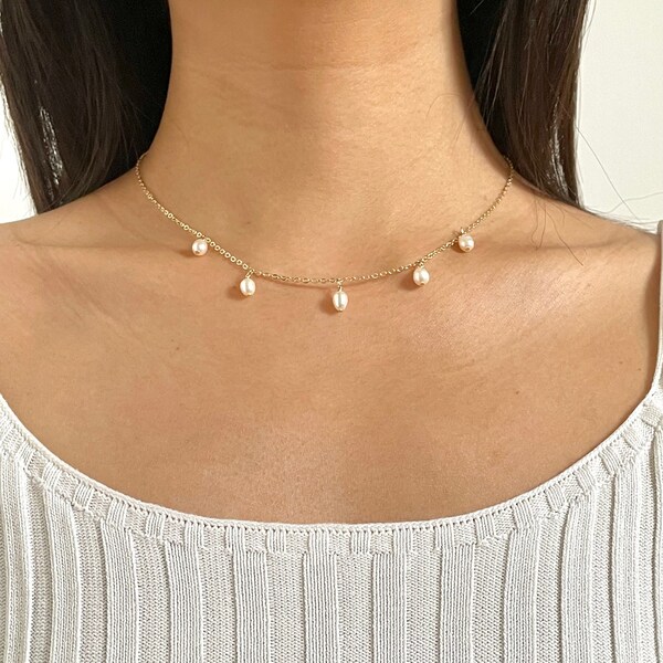 Choker pendant pearl|collier wedding|collier pearl of white culture|soft and delicate gold|high-plated shell ideal for her