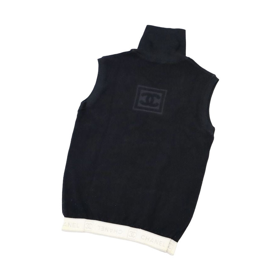 CHANEL, Tops, Authentic Vintage Chanel 204 Cc Logo Black Knit Cotton Vest  Sweater Top Shirt