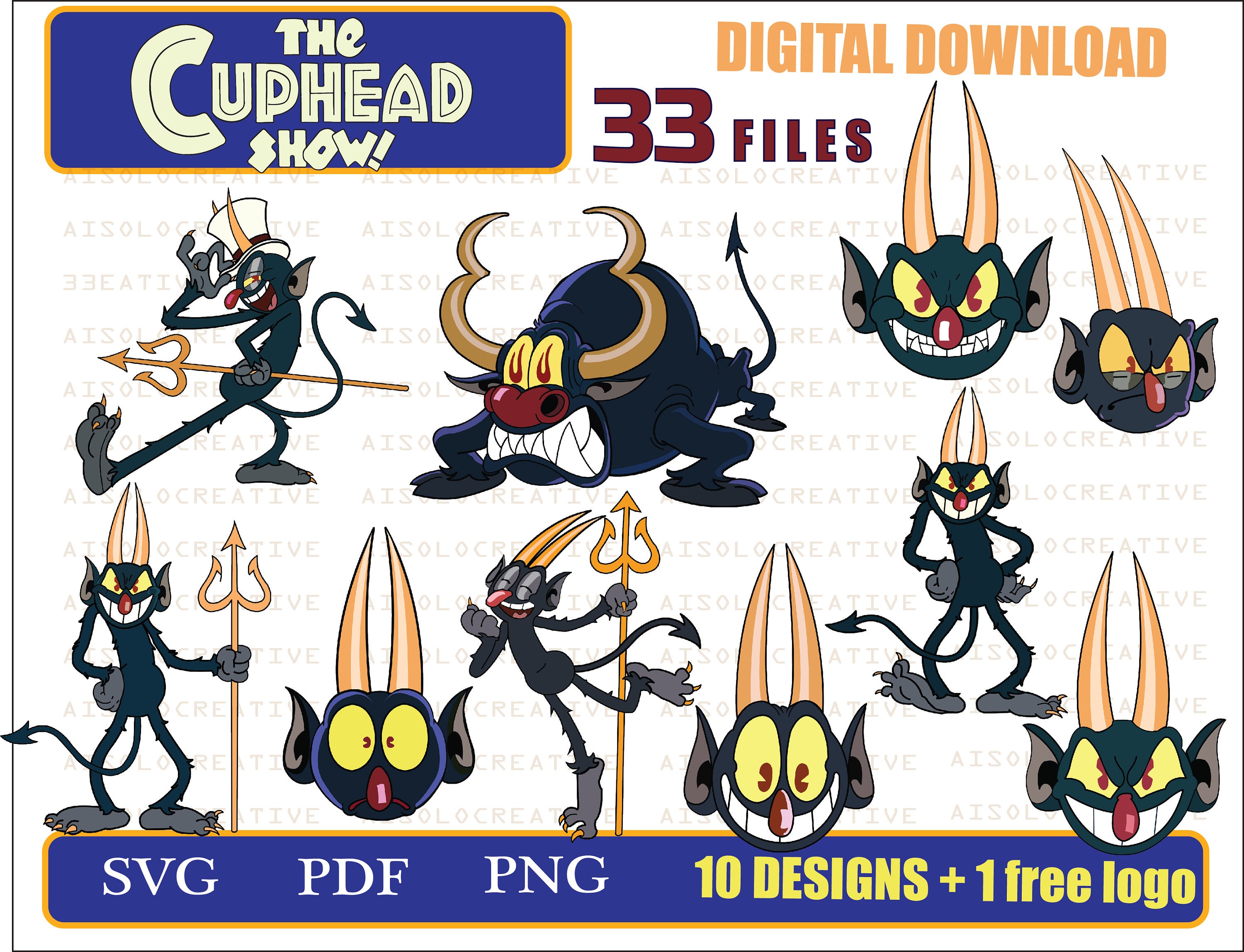 the cuphead show, video game, new 2022 character, colored,  clipart,svg,png,pdf files, vectorized