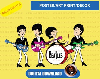 REILLUSTRATED PRINT ART The Beatles Cartoon, poster,art print , decor