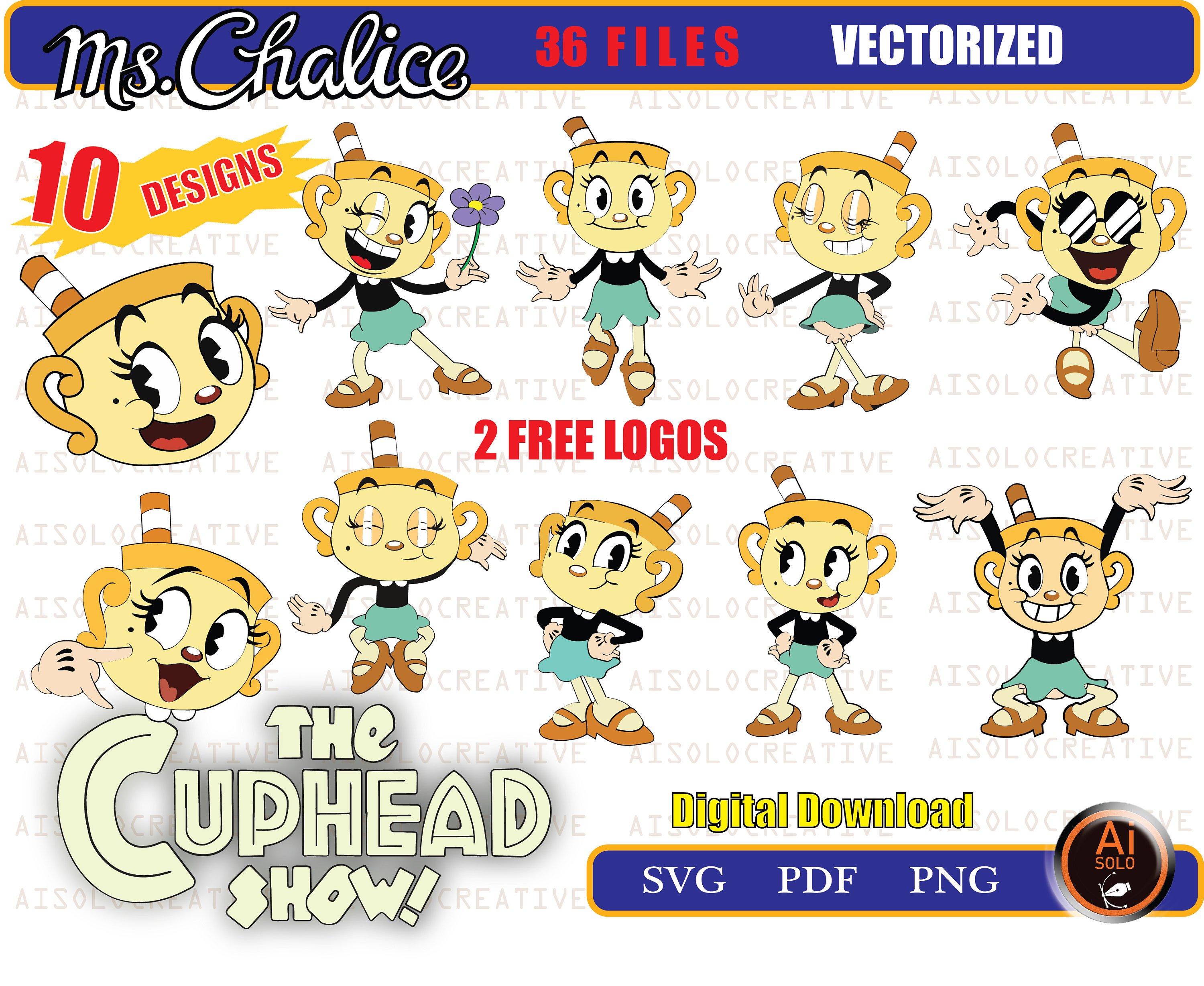 The Cuphead Show Ms Chalice Clipart Svg Pdf (Instant Download) 