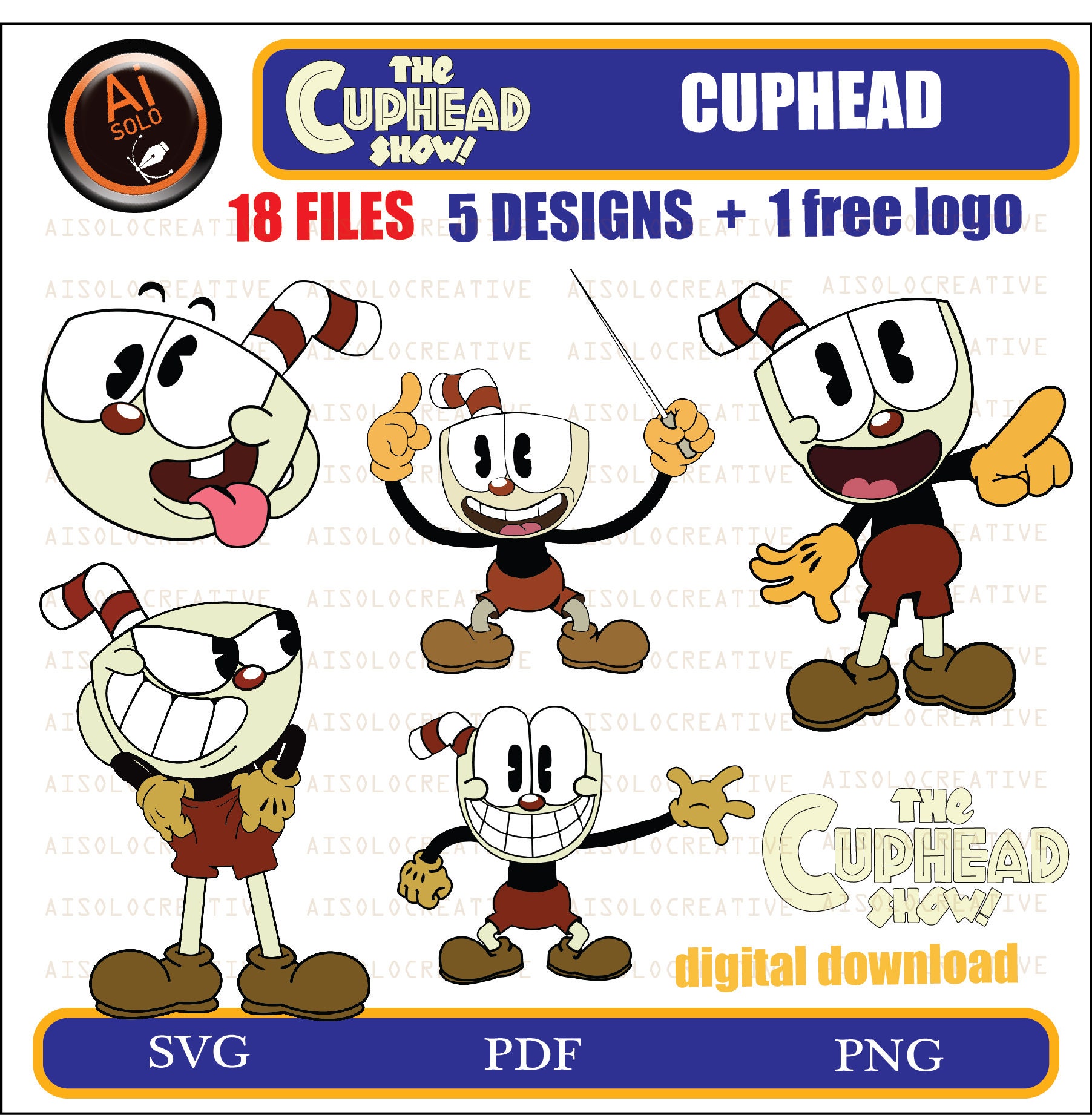 Cuphead Clipart Main Character in Cupheadshow (Instant Download