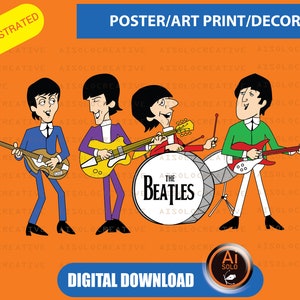 ARTE DE IMPRESIÓN REILUSTRADO Los dibujos animados de los Beatles, póster, impresión de arte, decoración