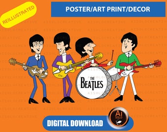 REILLUSTRATED PRINT ART The Beatles Cartoon, poster,art print , decor