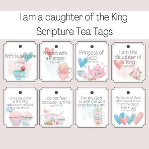 I Am The Daughter Of The King Scripture Tea Bag Tags | Printable Tea Bag Tags | Scripture Verse Tags For Girls | Tea Bag Tags