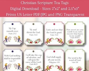 Scripture Tea Tags | Printable Tea Tags | Scripture Tags | Teabag Tags | Bible Verse | Mother&#39;s Day Tea Decor | Women&#39;s Retreat | Tea Party