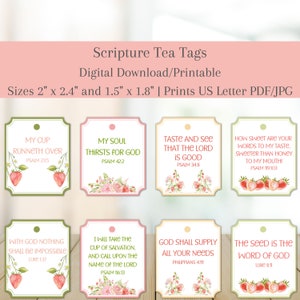 Scripture Tea Tags | Printable Tea Tags | Scripture Gift Tags | Tea Bag Tags | Strawberry Tags | Mother's Day | Women's Retreat | Tea Party