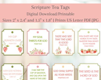 Scripture Tea Tags | Printable Tea Tags | Scripture Gift Tags | Tea Bag Tags | Strawberry Tags | Mother's Day | Women's Retreat | Tea Party