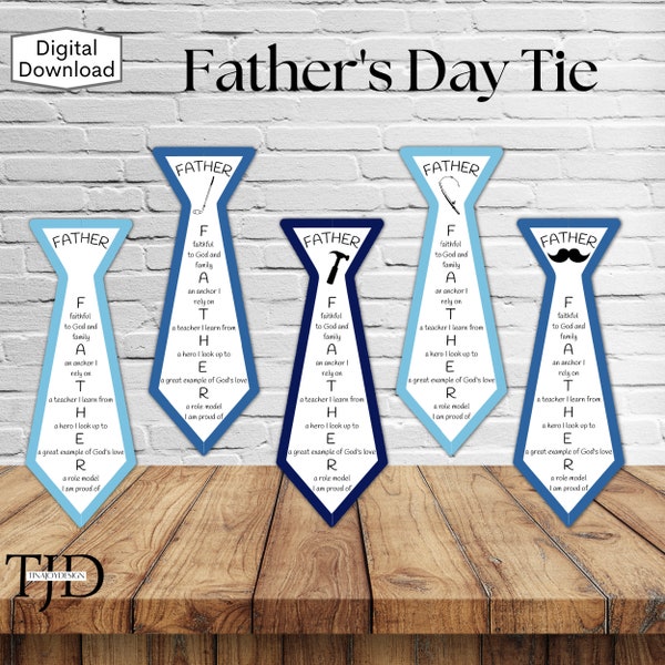 Father's Day Neck Tie Printable, Father Acronym Printable, Neck Tie Printable, Fathers Day Gift from Kids, Christian Dad