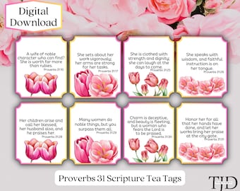 Proverbs 31 Tea Tags, Scripture Tea Tags, Printable Gift Tags, Tea Bag Tags, Mother&#39;s Day, Women&#39;s Retreat Tea Party