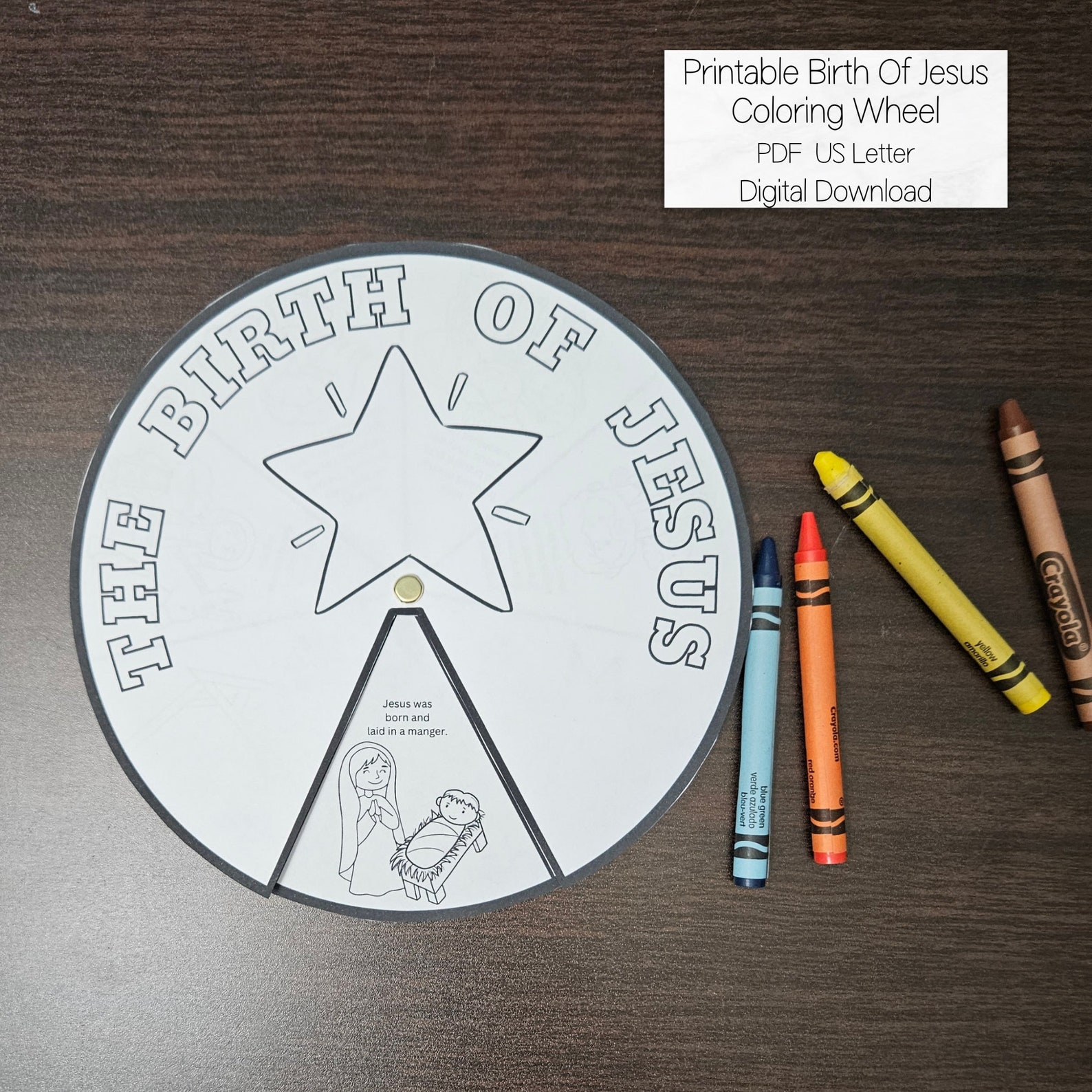 Birth of Jesus Coloring Wheel, Printable Nativity Christmas Activity ...