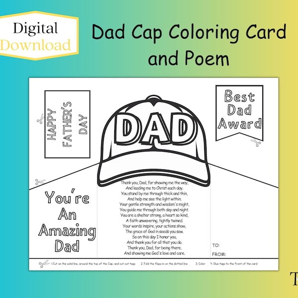 Father's Day Card Activity Sunday School Craft For Dad Coloring Dad Hat  Card