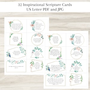 32 tarjetas con versículos alentadores, tarjetas con versículos bíblicos imprimibles, versículos bíblicos para memorizar, minitarjetas con versículos bíblicos, descarga digital