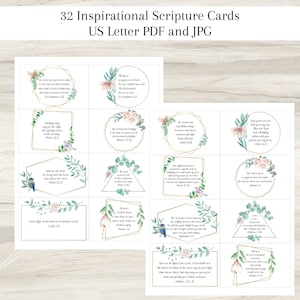 32 Encouraging Verse Cards, Printable Scripture Cards, Bible Memory Verse, Mini Scripture Cards, Digital Download