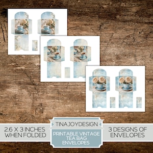 Busta per bustina di tè shabby, involucro per bustina di tè, regalo per amante della bustina di tè, sacchetto per bustina di tè, artigianato, diario spazzatura, stampabile, download digitale