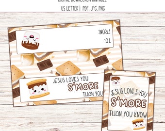 Jesus Loves You S'more Treat Bag Toppers: Printable Religious Tags (PDF, JPG, PNG)