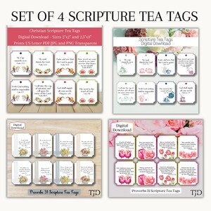 Theelabels uit de Schrift, Tea Party, Moederdag, Women's Retreat, bulkset van 4
