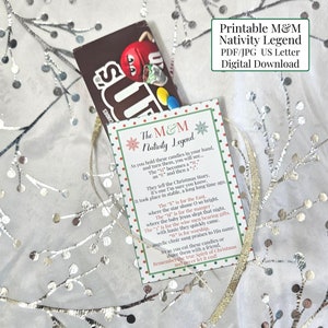 Étiquettes de Noël Légende de la nativité M&M, cadeaux, cartes, bonbons au chocolat, imprimables TÉLÉCHARGEMENT IMMÉDIAT