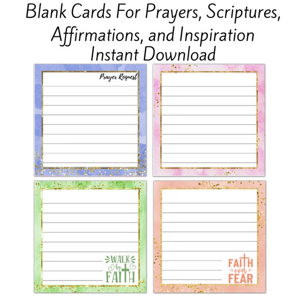 Blank Cards | Blank Scripture Cards | Blank Prayer Request Cards | Journaling Cards | Affirmation Cards | Note Cards | Ephemera Cards