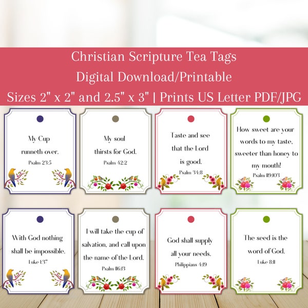 Scripture Tea Tags | Printable Tea Tags | Scripture Tags | Teabag Tags | Bible Verse | Mother's Day Tea Decor | Women's Retreat | Tea Party