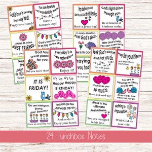 Notas cristianas para la lonchera de los niños para imprimir / Notas inspiradoras / Tarjetas de aliento / Notas para niños / Notas para el almuerzo escolar para niños para imprimir