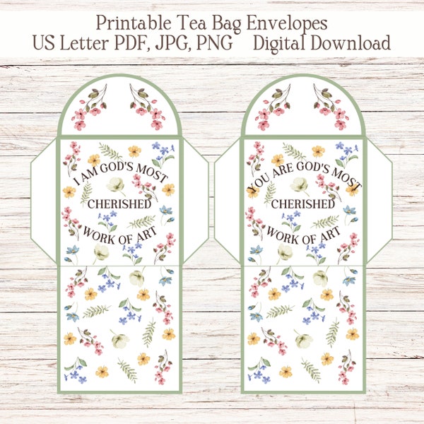 Printable Tea Bag Envelopes Tea Bag Wrapper Tea Lover Gift Teabag Holder Scripture Tea Bag Wrapper Mother's Day Tea