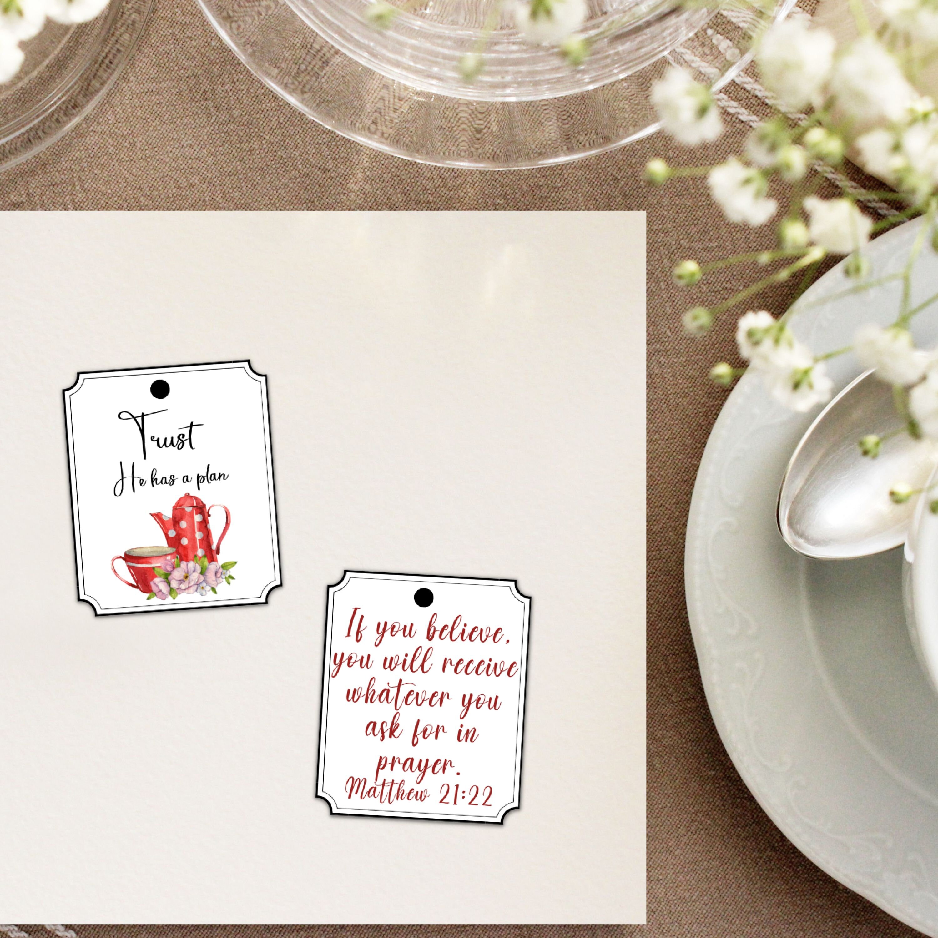 Scripture Tea Bag Tags, Pray, Wait, Trust, Matthew 21:22, Printable Tea ...