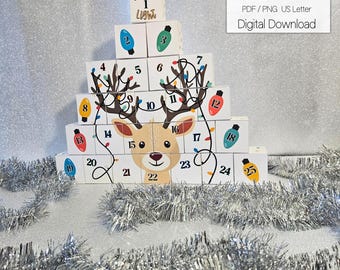 DIY Reindeer Advent Calendar,  Fill Your Own Advent Boxes, Christmas Countdown, 25 Days of Christmas Decorations