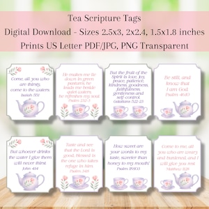 Theelabels uit de Schrift, afdrukbare theelabels, op de Schrift geïnspireerd drankdecor, theezakje, Moederdag-theedecor, Women's Retreat Tea Party
