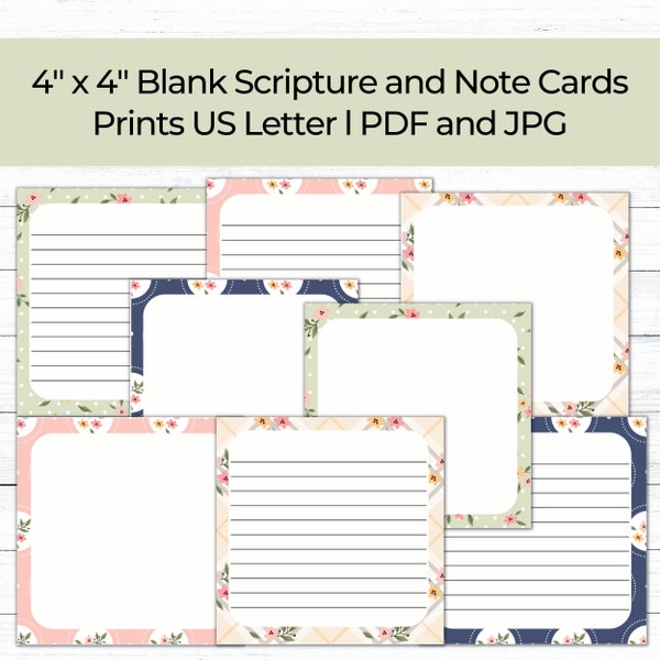 Lined & Blank Journal Note Cards, Planner, Journaling Cards, Blank Affirmation Cards, Scripture Cards, Vision Board, Digital download