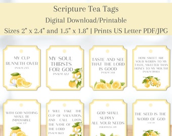 Scripture Tea Tags | Printable Tea Tags | Scripture Gift Tags | Tea Bag Tags | Lemon Tags | Mother's Day | Women's Retreat | Tea Party