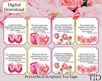 Proverbs 31 Tea Tags | Scripture Tea Tags | Printable Gift Tags | Tea Bag Tags | Mother's Day | Women's Retreat | Tea Party