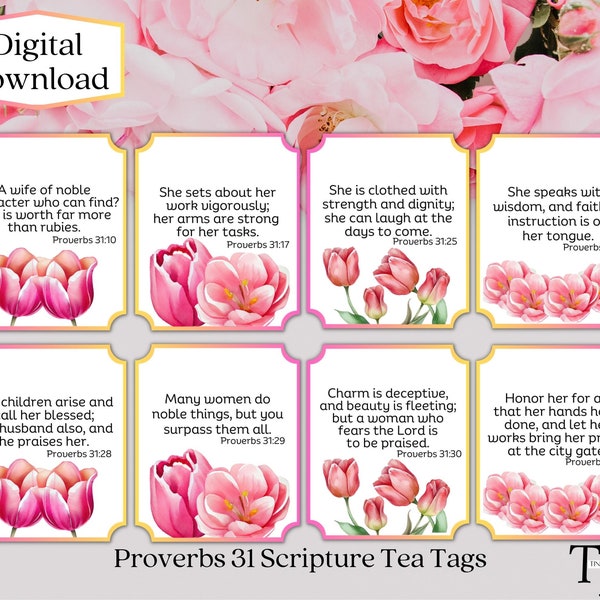 Proverbs 31 Tea Tags | Scripture Tea Tags | Printable Gift Tags | Tea Bag Tags | Mother's Day | Women's Retreat | Tea Party