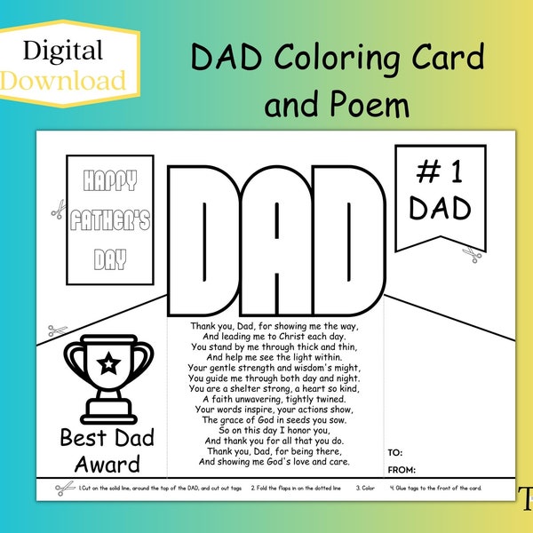 Father's Day Card Activity Sunday School Craft For Dad Coloring Card for Father