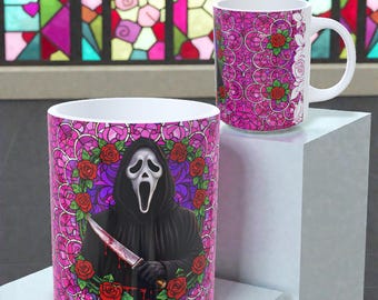 Scream stained glass Mug | Horror Valentine Cup | Scream Fan Gift | Spooky Romance Coffee Mug | Ghost face |coffee cup | Valentines Mug