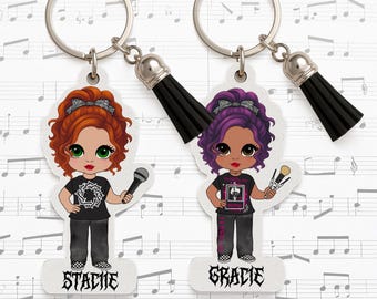 Custom cute band keychain|personalised musician with microphone,makeup brushes, bmth keyring| sleep token keyring | Emo, Alternative gift