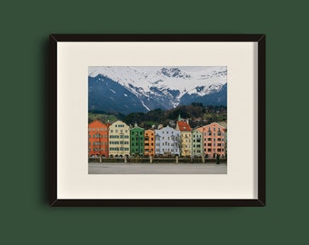 Innsbruck Skyline Printable Art, Skyline Photography, Colorful Architecture, Skyline Wall Art, European Architecture, Mountain Town Art