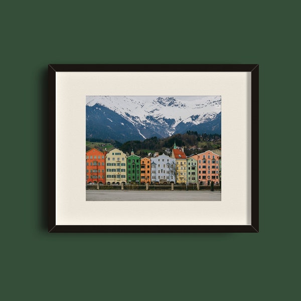 Innsbruck Skyline Printable Art, Skyline Photography, Colorful Architecture, Skyline Wall Art, European Architecture, Mountain Town Art