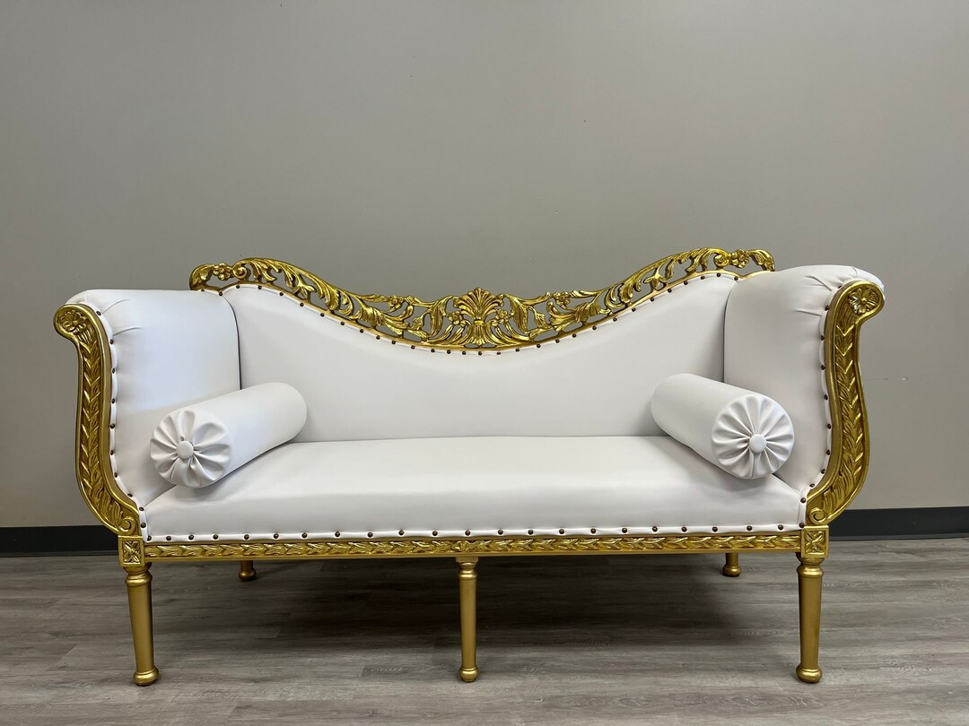 French Chaise Lounge Furniture Sofa Gold Trim Etsy