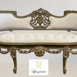 French Settee Victorian Style Vintage Taste Loveseat Baroque Furniture Rococo Style Settee Beige Tufted Velvet French Settee Wood Frame