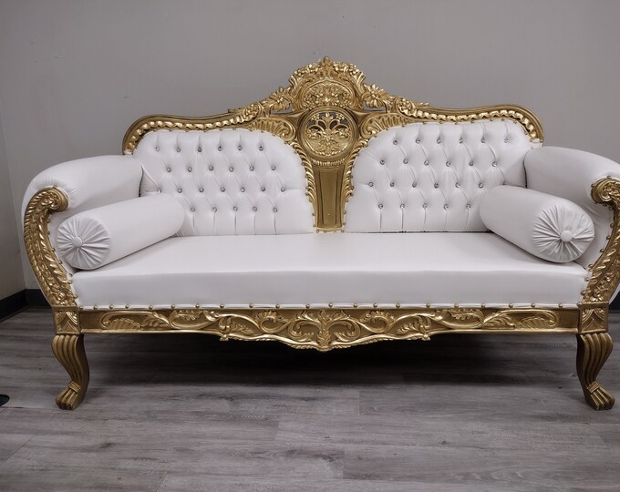 Chaise Lounge Furniture Sofa Gold Trim Etsy