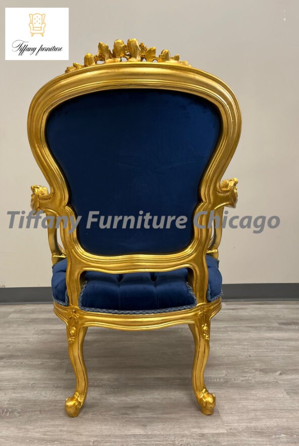 French Salon Two Chair Set Blue Tufted Velvet Chair Vintage Taste